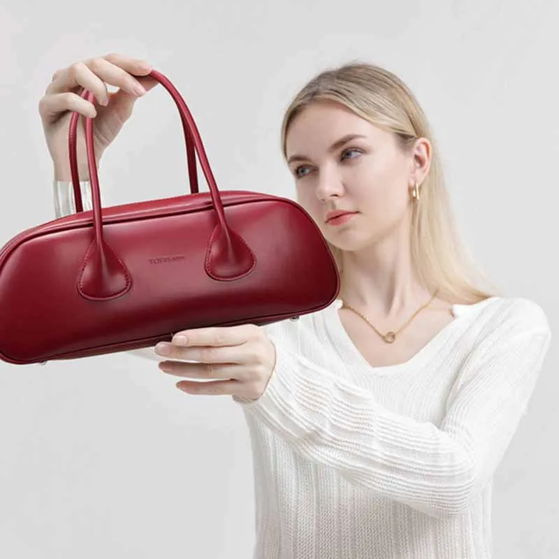 Boniu PU Shoulder Bag, Baguette Bag, Shoulder Bag Women's Black/Burgundy-4