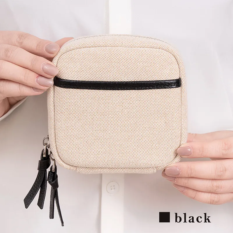 Boniu Canvas Makeup Bag Unisex Linen Gray/Black/Light Yellow/Light Blue-2