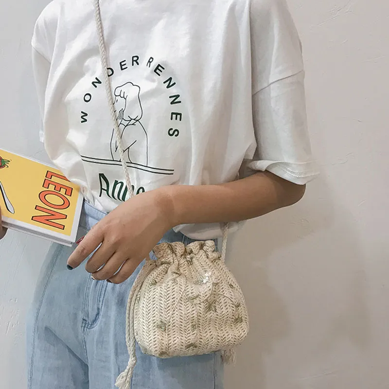 Boniu Straw Woven Crossbody Bag Women's White/Khaki/Brown-1