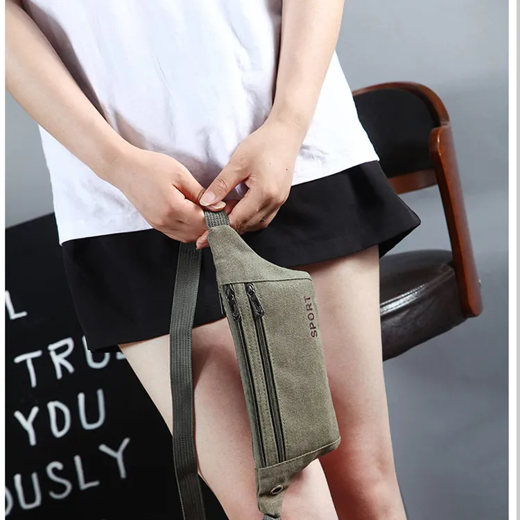 Boniu Canvas Bag, One Shoulder Crossbody Fanny Pack Small Size Unisex Khaki/Black/Coffee/Army Green-7