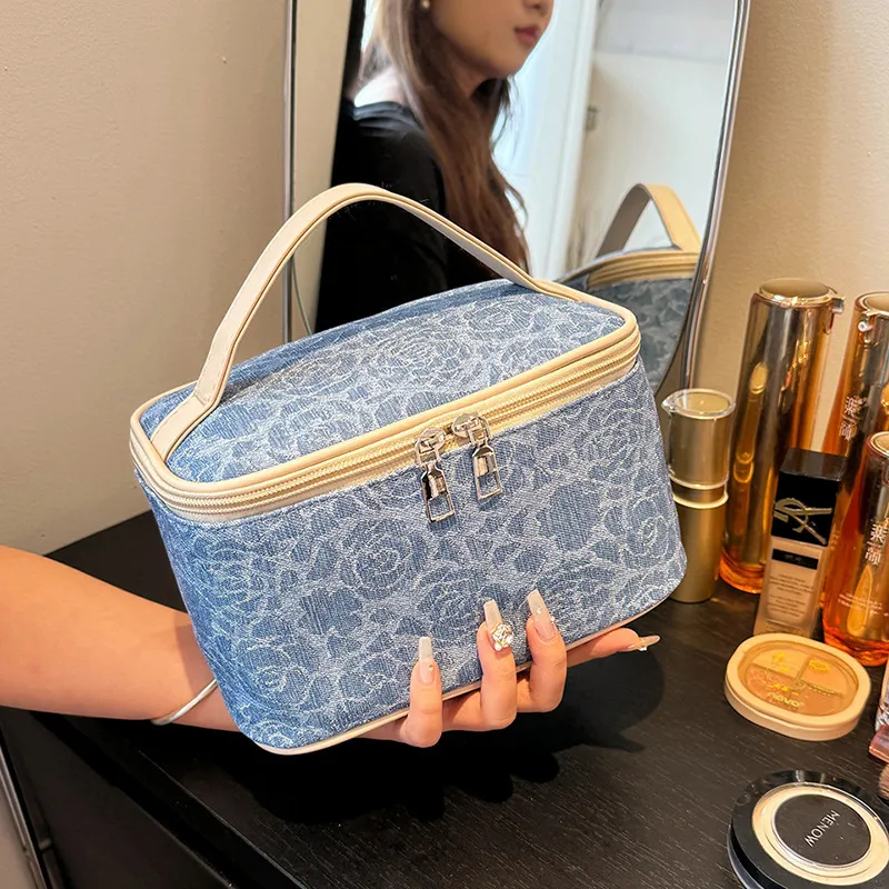 Boniu Denim Makeup Bag Women's Blue-3