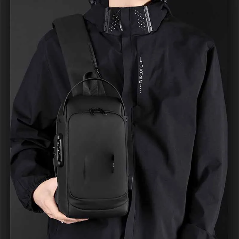 Boniu Nylon Fabric Sling Bag Regular Men's Black/Gray & Brown/Black & Brown-1