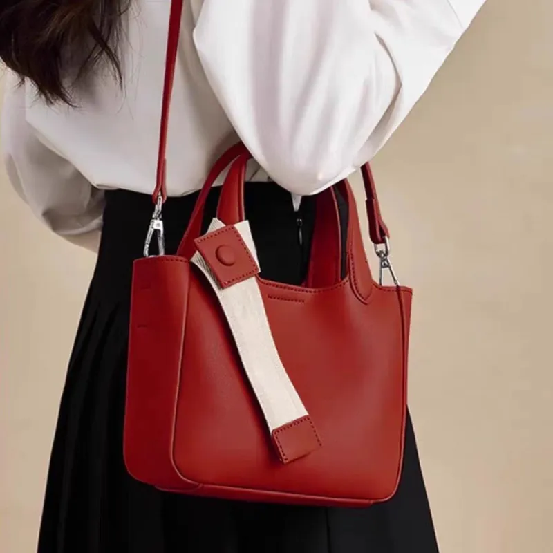 Boniu PU Baskets Bag, Crossbody Handbag Women's Red-2