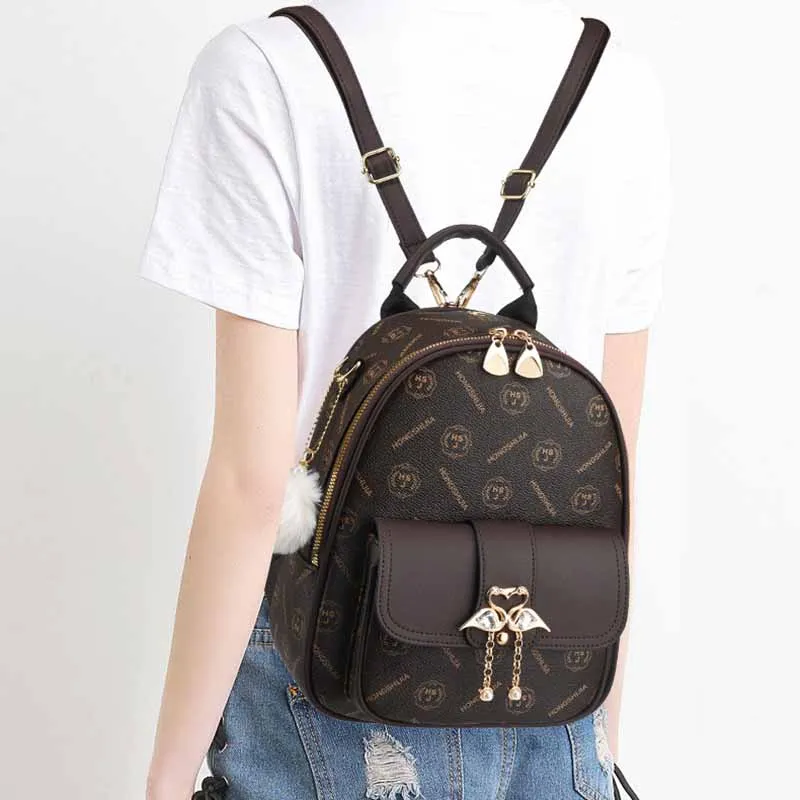 Boniu PU Backpack Women's Coffee/Pink-2