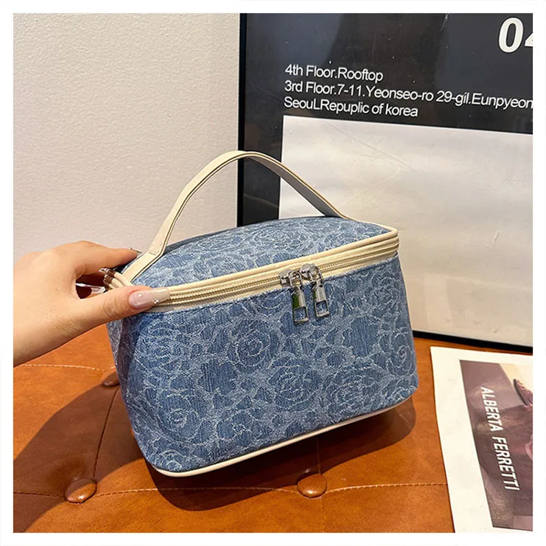 Boniu Denim Makeup Bag Women's Blue-2