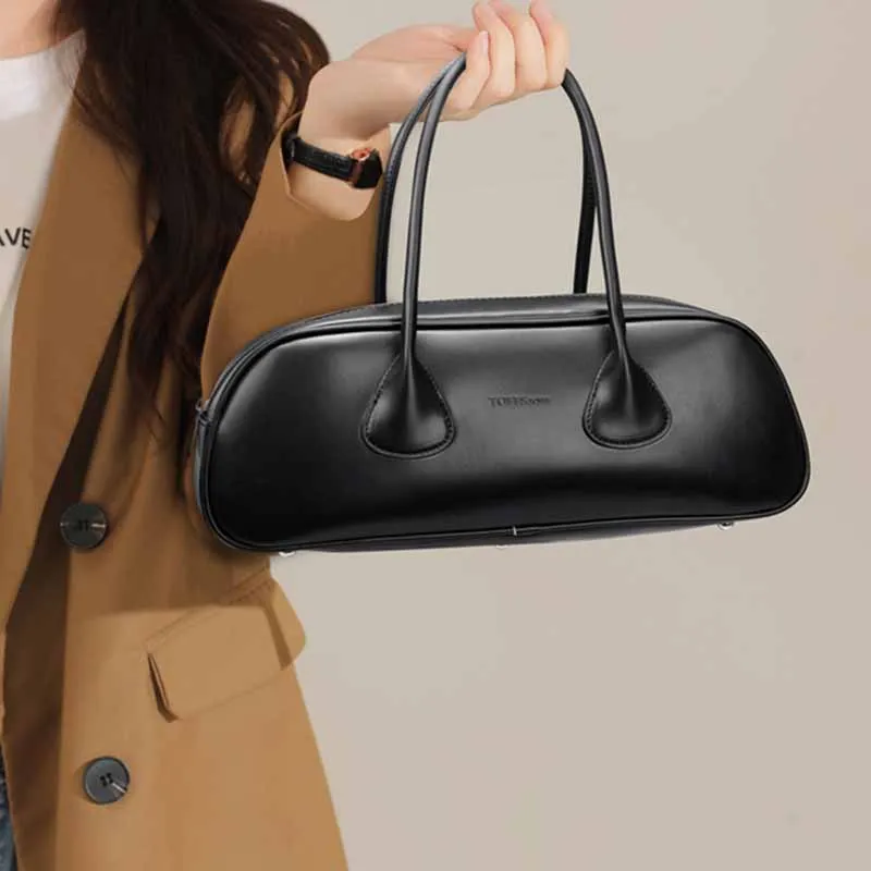 Boniu PU Shoulder Bag, Baguette Bag, Shoulder Bag Women's Black/Burgundy-1