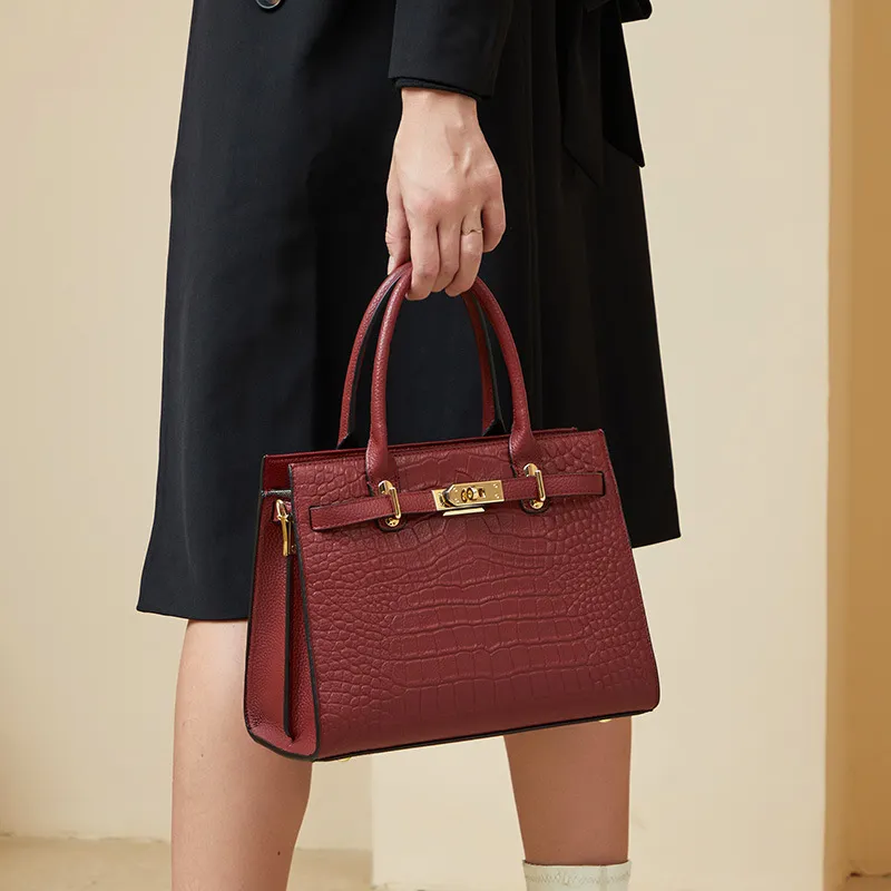 Boniu Cow Leather One Shoulder Handbag Women's Burgundy-2