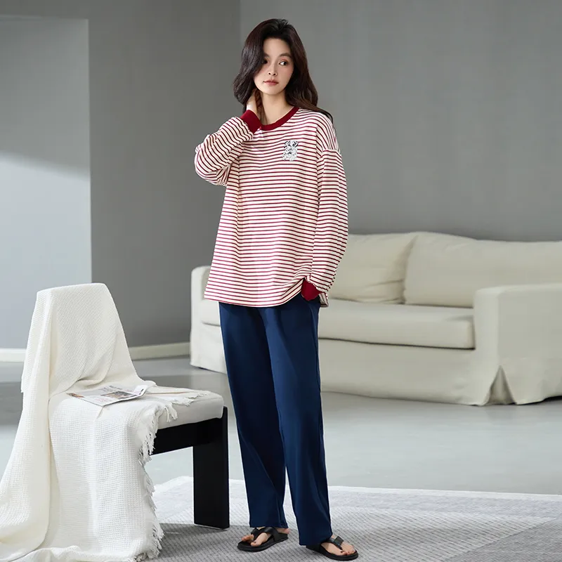 MIIOW Pajama Set Women's White With Red Stripes-3