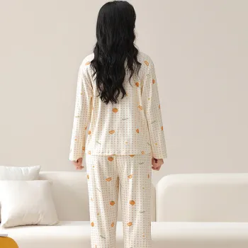MIIOW Pajama Set Women's Orange Gray Plaid