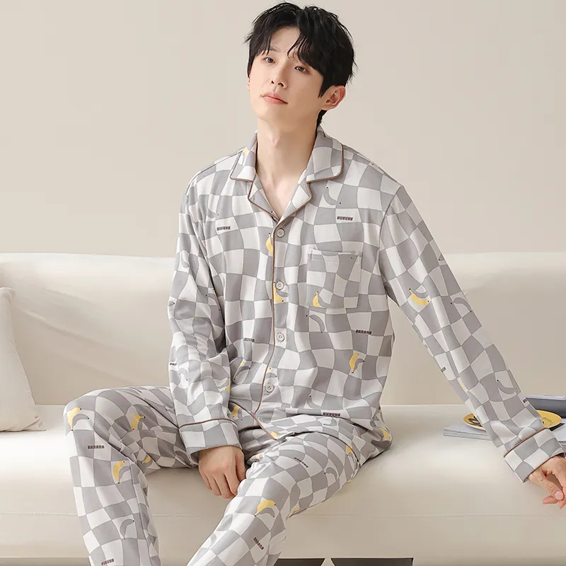 MIIOW Pajama Set Men Gray White Plaid-3