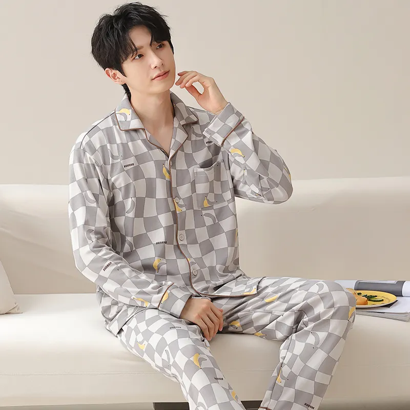 MIIOW Pajama Set Men Gray White Plaid-4