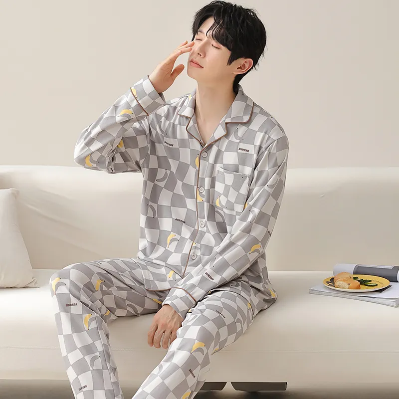 MIIOW Pajama Set Men Gray White Plaid-7