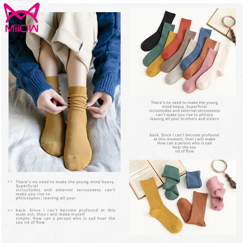 MIIOW Mid Calf Socks Women's 5 Pack-3