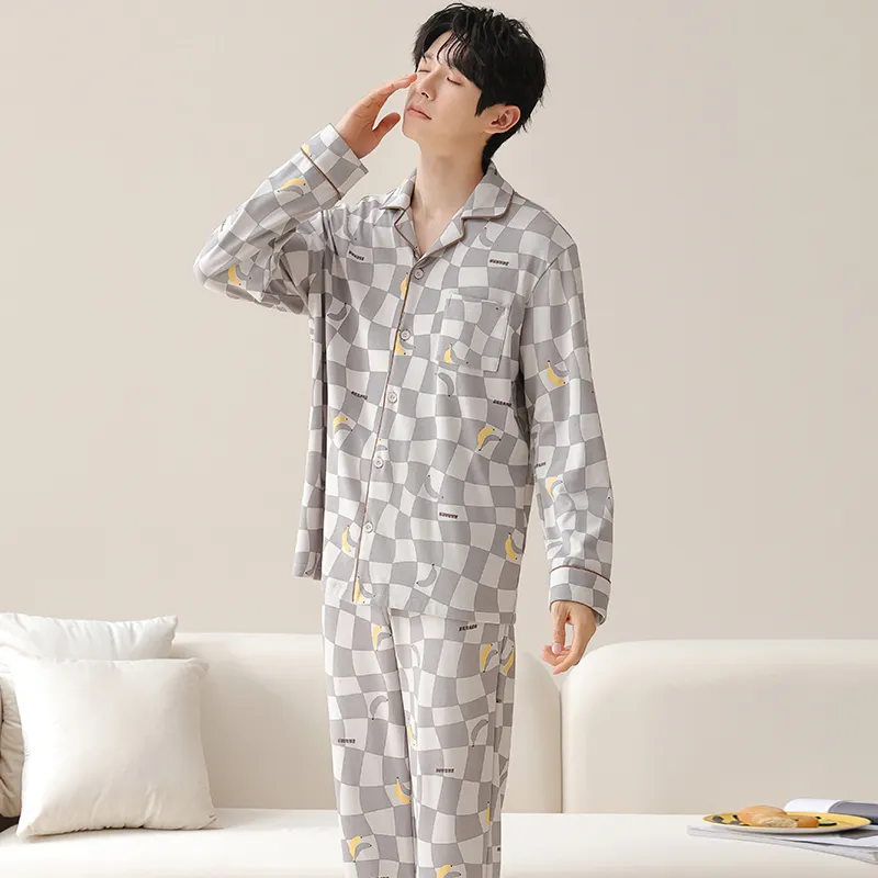 MIIOW Pajama Set Men Gray White Plaid-6