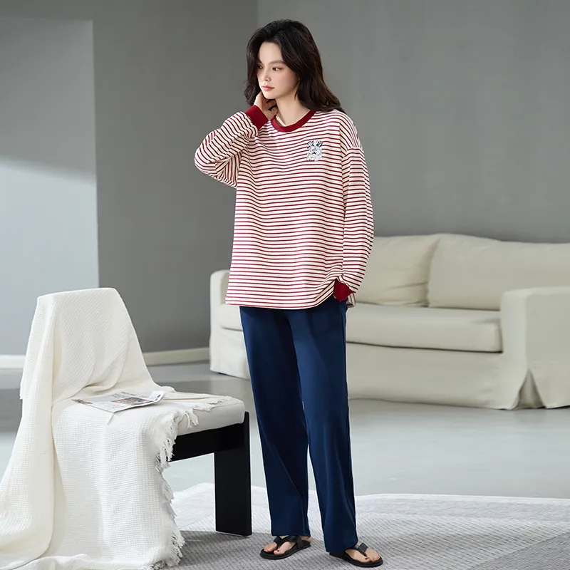 MIIOW Pajama Set Women's White With Red Stripes-2