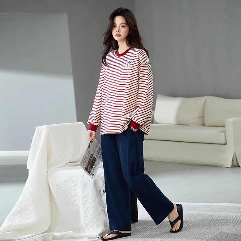 MIIOW Pajama Set Women's White With Red Stripes-5