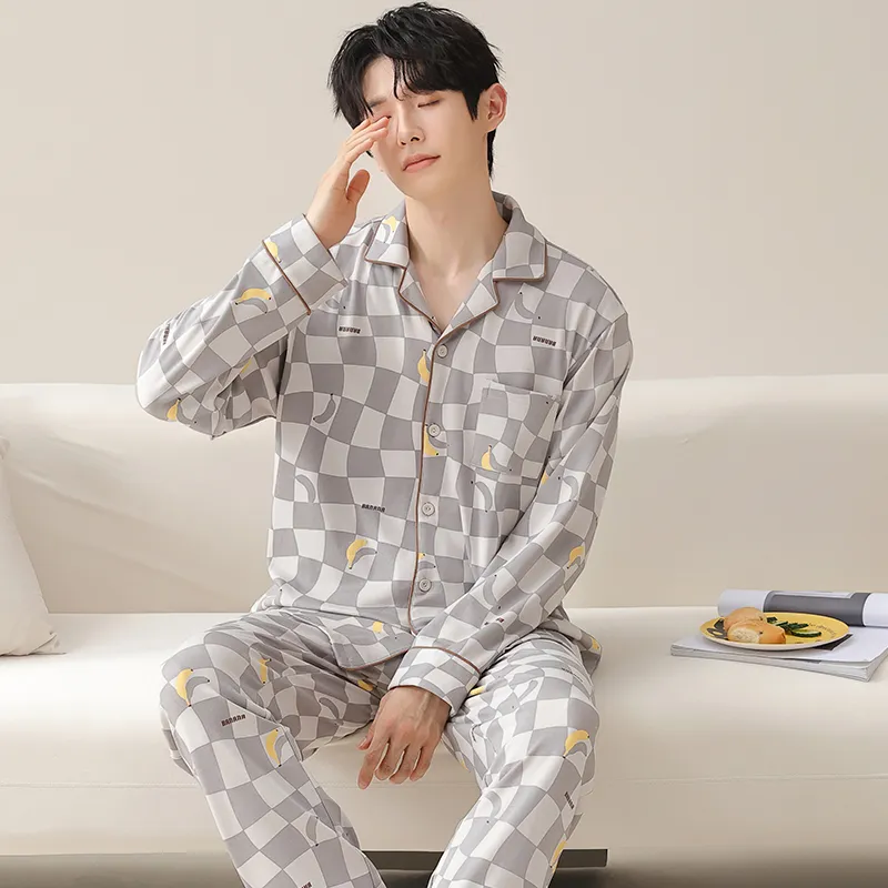 MIIOW Pajama Set Men Gray White Plaid-2