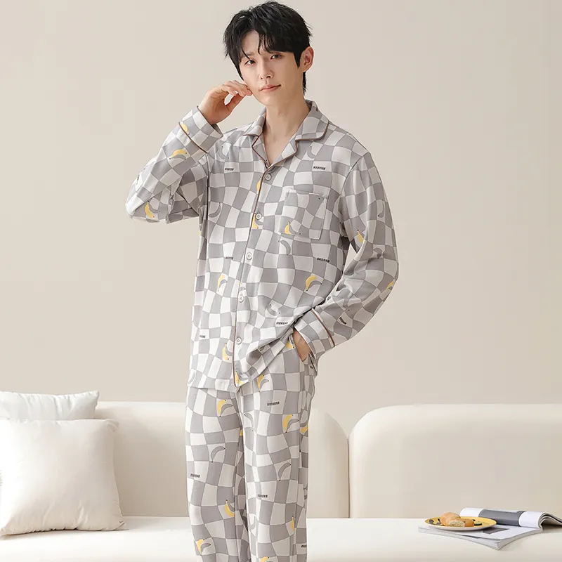 MIIOW Pajama Set Men Gray White Plaid-5