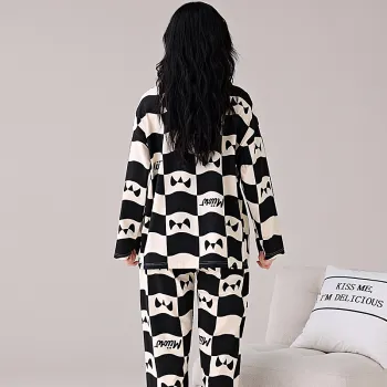 MIIOW Pajama Set Women's Black White Plaid