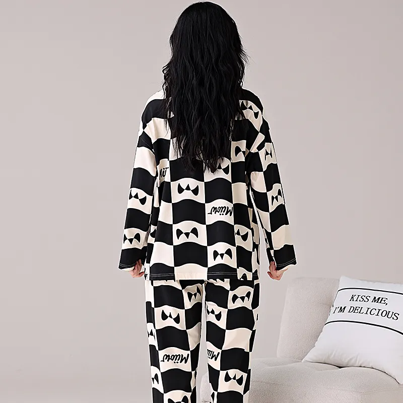 MIIOW Pajama Set Women's Black White Plaid-0
