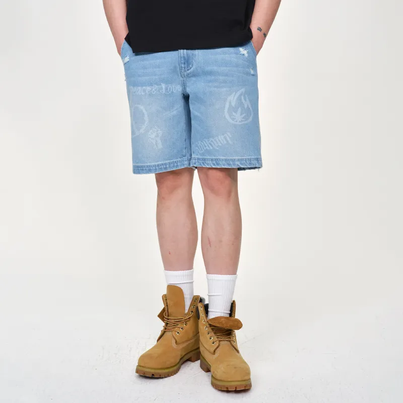 BURNIN Denim Shorts Unisex Blue-4