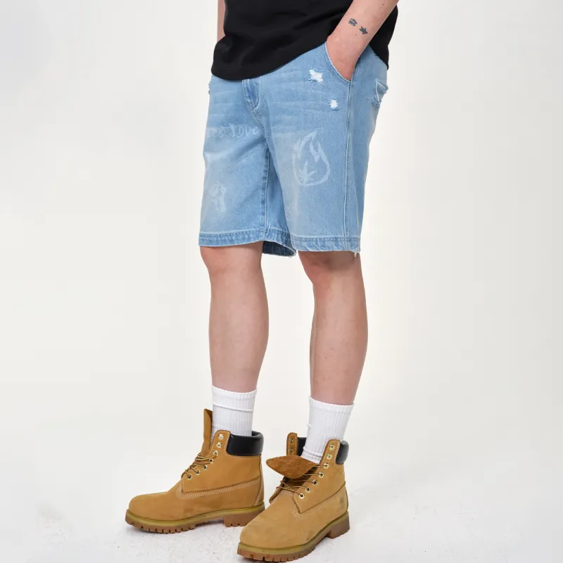 BURNIN Denim Shorts Unisex Blue-2