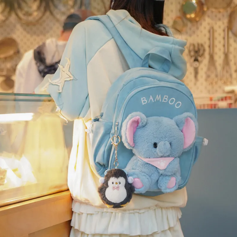 Holding Bamboo Rabbit Fur With Canvas Backpack Unisex Blue-2