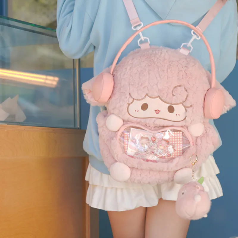 Holding Bamboo Polyester Backpack Unisex Pink-4
