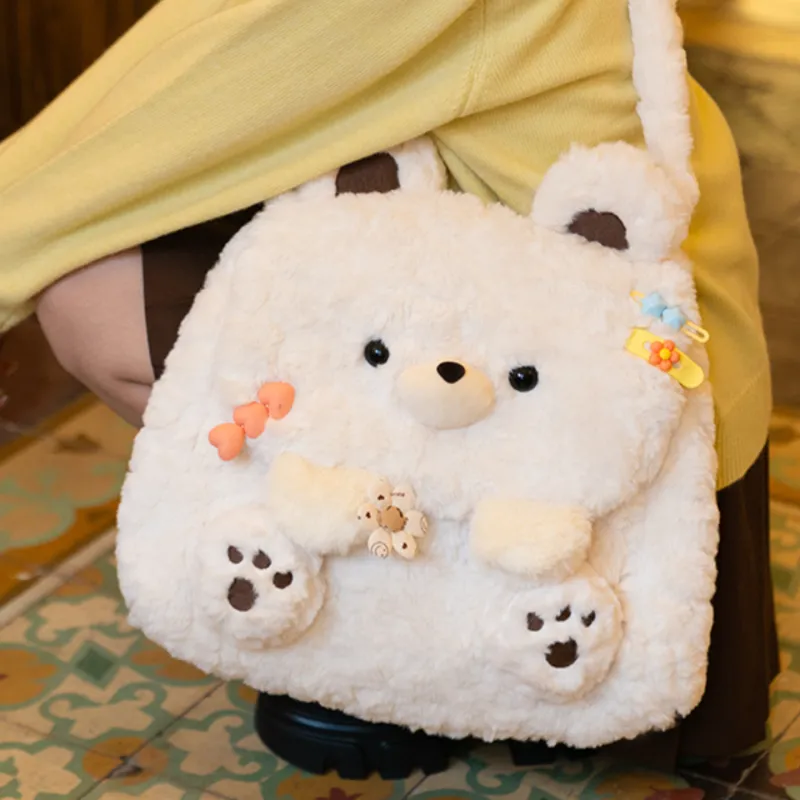 Holding Bamboo Polyester Backpack Medium Size Unisex White-3