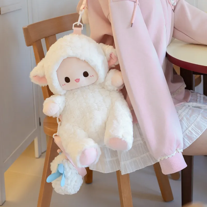 Holding Bamboo Rabbit Fur Backpack Regular Women's White & Pink-3