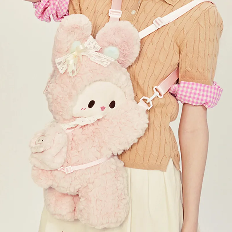Holding Bamboo Polyester Backpack Large Size Unisex Pink-1