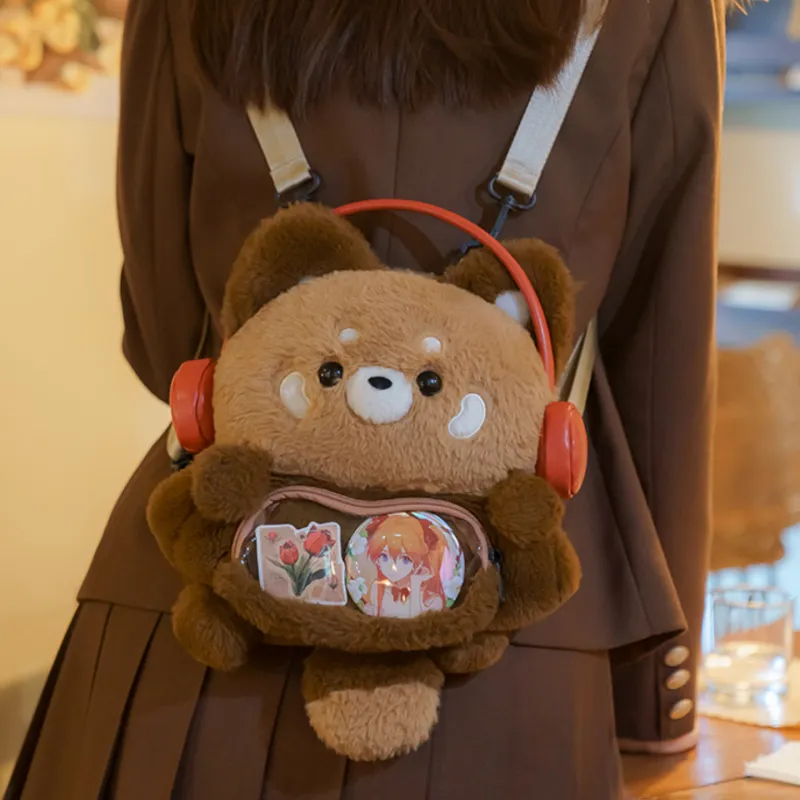 Holding Bamboo Polyester Backpack Medium Size Women's Brown-1