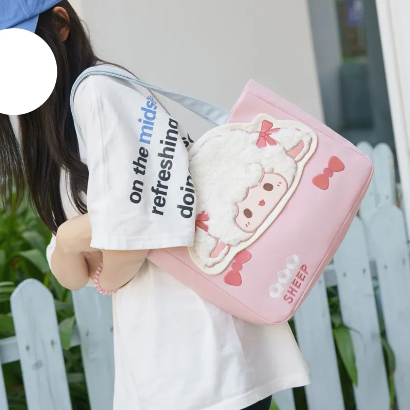 Holding Bamboo Polyester With Canvas Handbag, Shoulder Bag Regular Unisex Pink-4