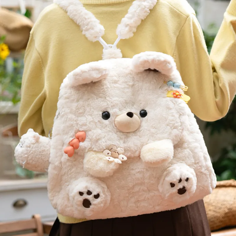 Holding Bamboo Polyester Backpack Medium Size Unisex White-4