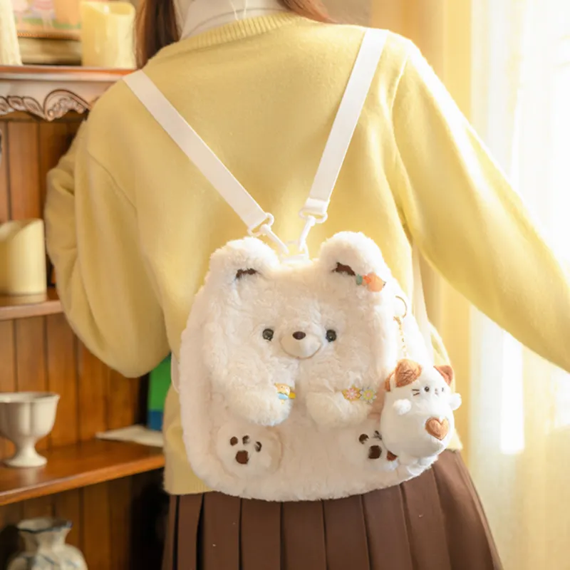 Holding Bamboo Polyester Backpack Medium Size Unisex White-1