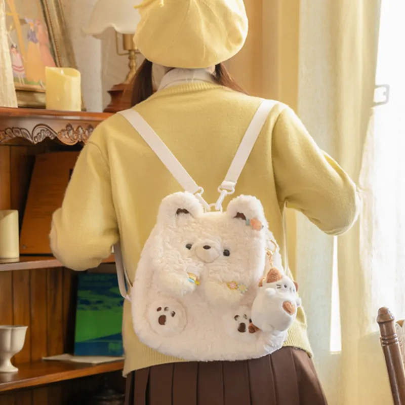 Holding Bamboo Polyester Backpack Medium Size Unisex White-6