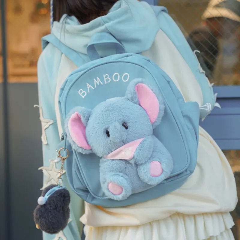 Holding Bamboo Rabbit Fur With Canvas Backpack Unisex Blue-1