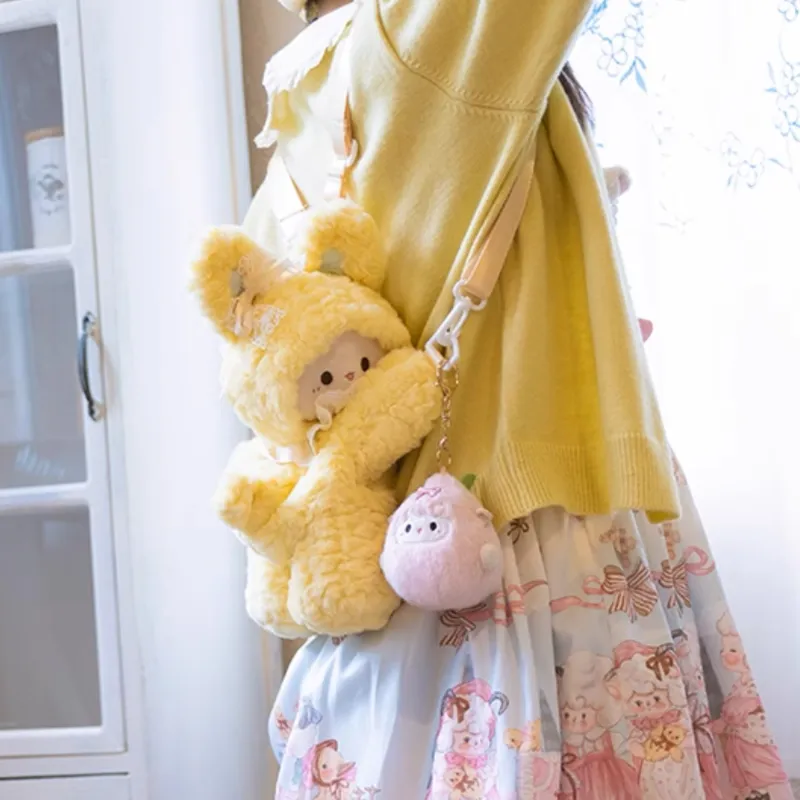 Holding Bamboo Polyester Backpack Medium Size Unisex Yellow-2