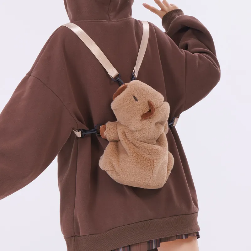 Holding Bamboo Polyester One Shoulder Crossbody Backpack Medium Size Unisex Brown-2
