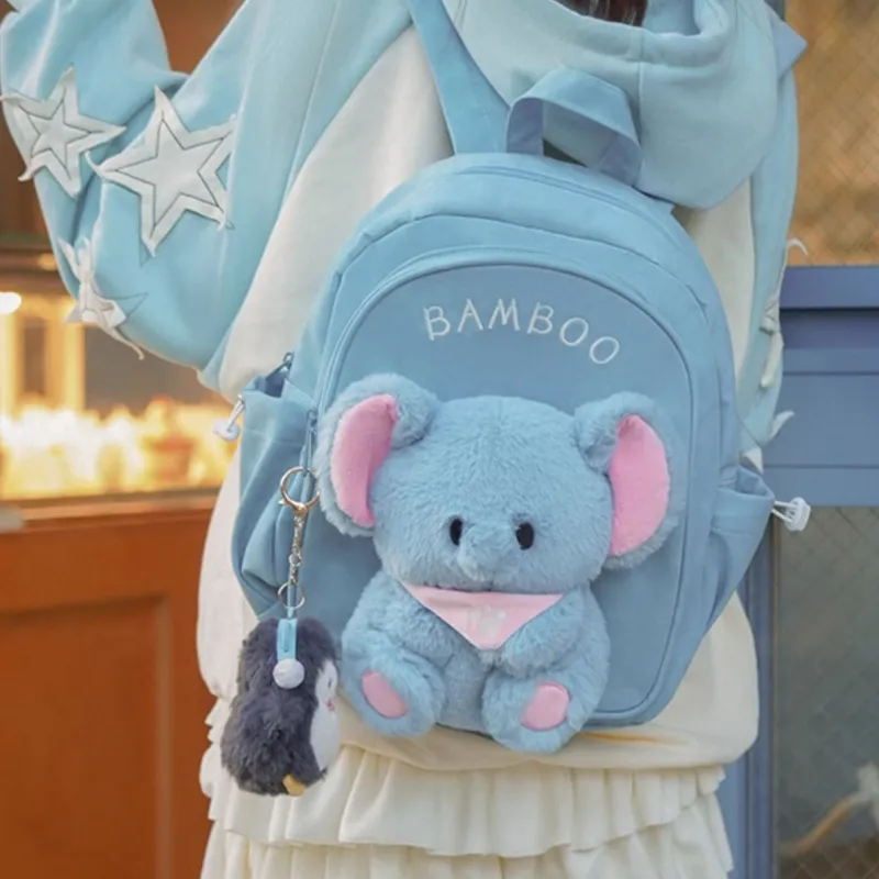 Holding Bamboo Rabbit Fur With Canvas Backpack Unisex Blue-4