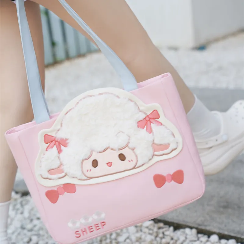 Holding Bamboo Polyester With Canvas Handbag, Shoulder Bag Regular Unisex Pink-1