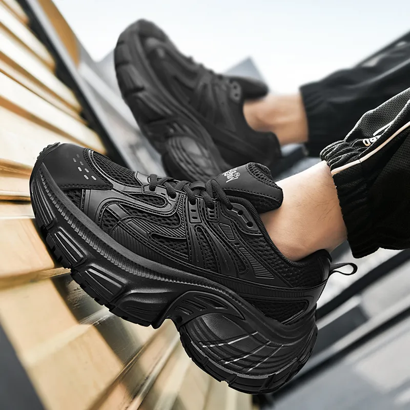 BLVCK PARIS Dark Night Series Cushioning Height Increasing Breathable Low Top Chunky Sneakers Unisex Black-6