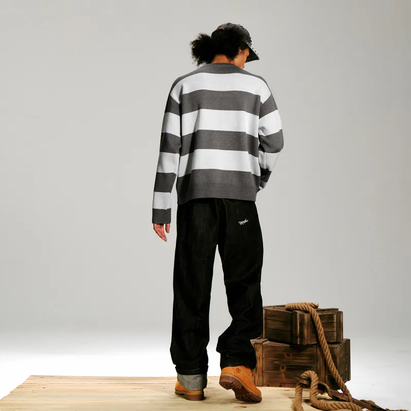 BEASTER Sweater Unisex Gray White Stripes-2