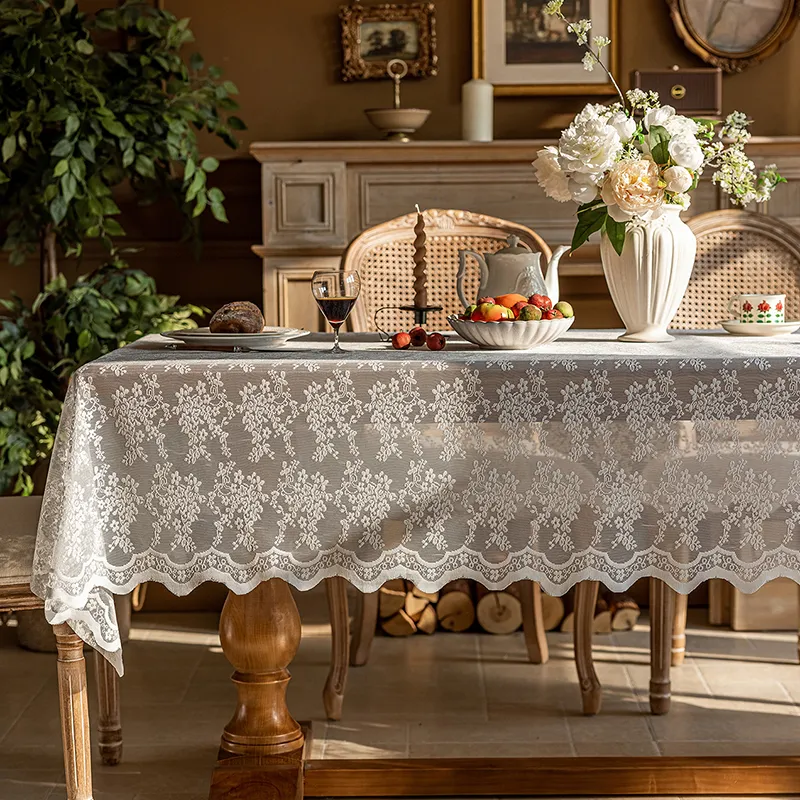 Yalu Alice Oli Lace Gauze Tablecloth With Cut Out Lace Design-28