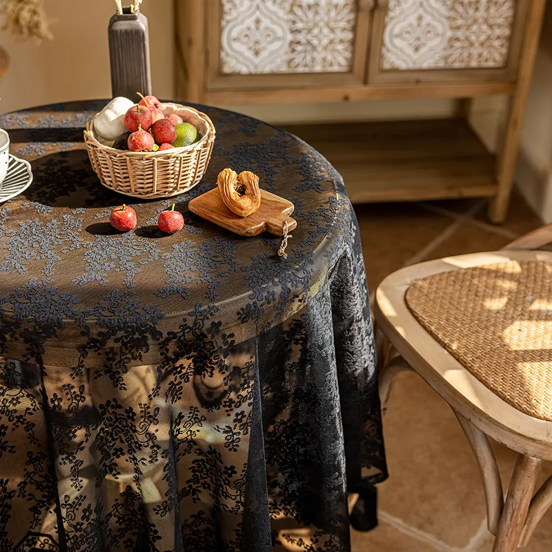 Yalu Alice Oli Lace Gauze Tablecloth With Cut Out Lace Design-12
