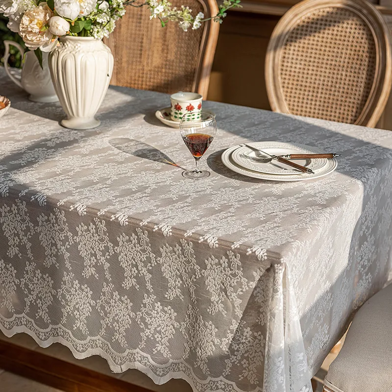Yalu Alice Oli Lace Gauze Tablecloth With Cut Out Lace Design-29