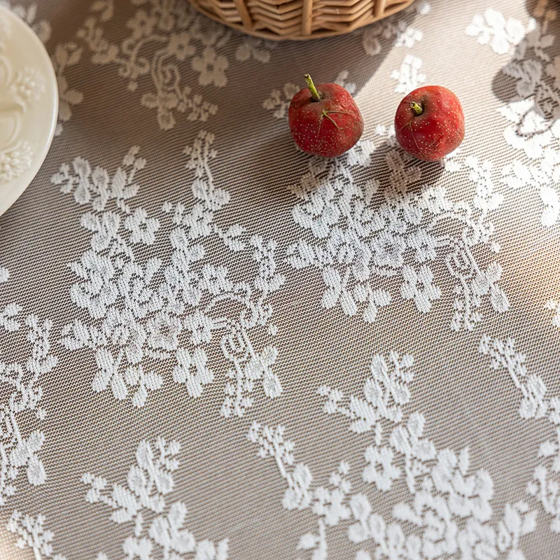 Yalu Alice Oli Lace Gauze Tablecloth With Cut Out Lace Design-5