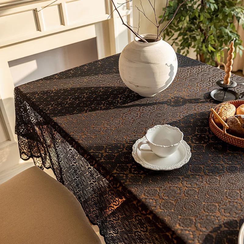 Yalu Alice Oli Lace Gauze Tablecloth With Cut Out Lace Design-47