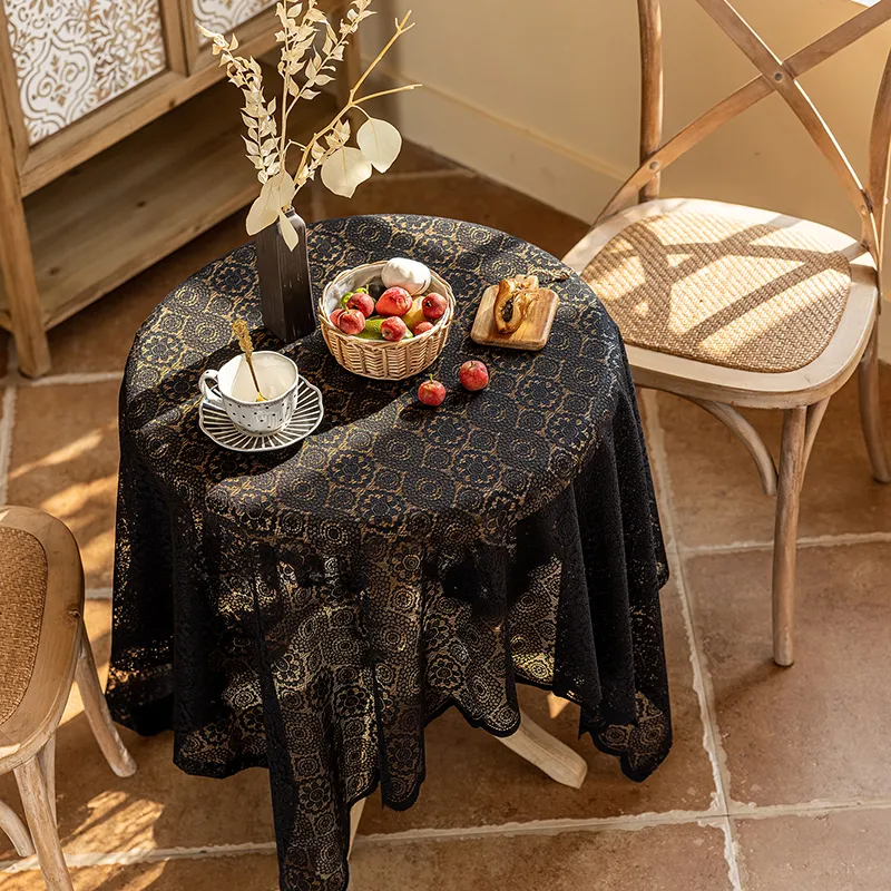 Yalu Alice Oli Lace Gauze Tablecloth With Cut Out Lace Design-22