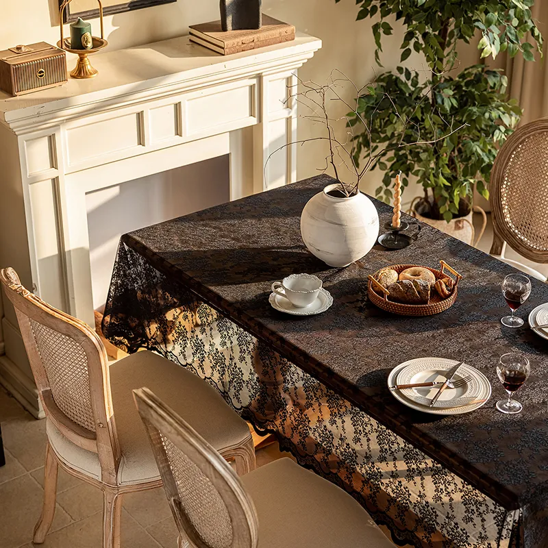 Yalu Alice Oli Lace Gauze Tablecloth With Cut Out Lace Design-33
